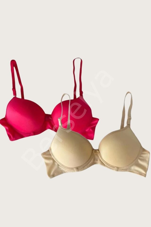 Ten-kırmızı 2'li Mikro Kumaş Push Up Dolgulu Balenli Günlük Destekli Sütyen
