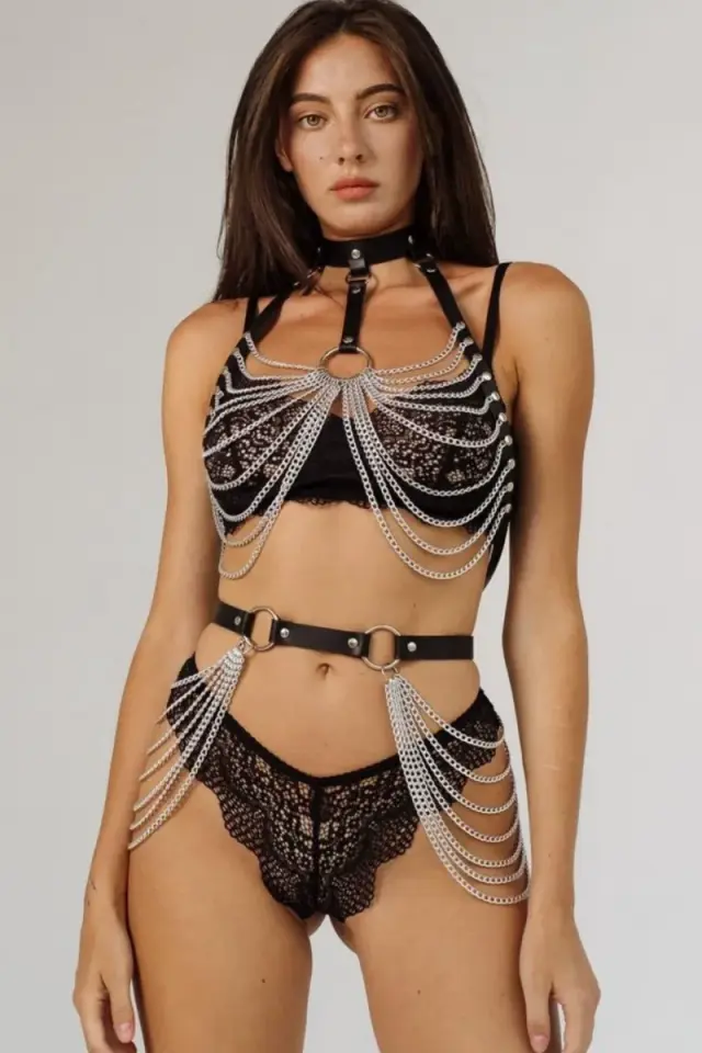 Siyah Tamamlayıcı Zincir Detaylı Harness Takım Brf-1086