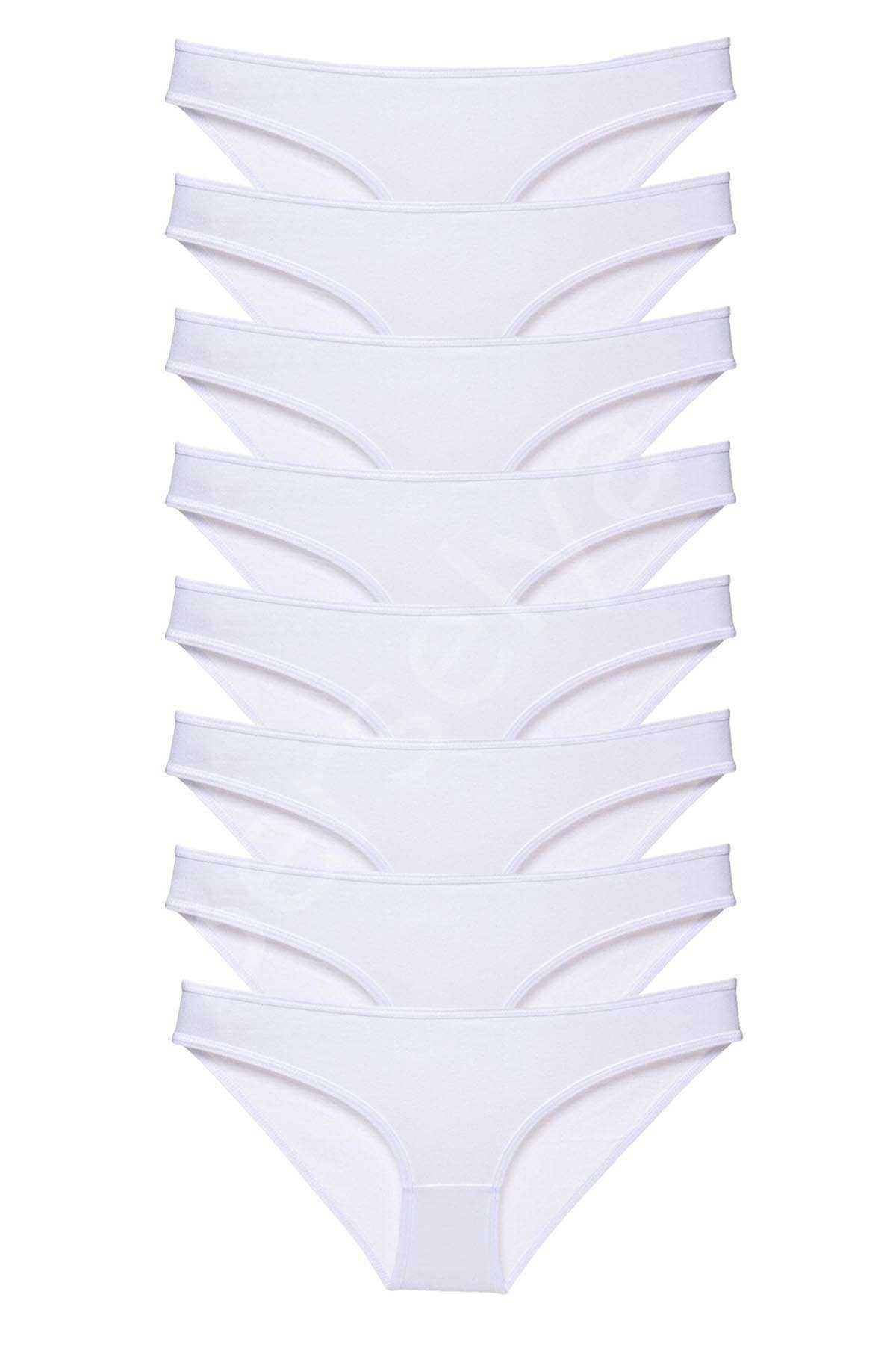 8 Adet Süper Eko Set Likralı Kadın Slip Külot Beyaz