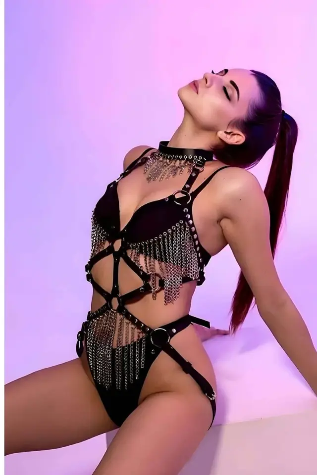 Siyah Zincirli Harness Takım Brf-1068