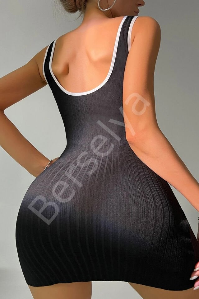 Kadın Siyah Fiyonklu Kaşkorse Gecelik Ve Tanga Takım