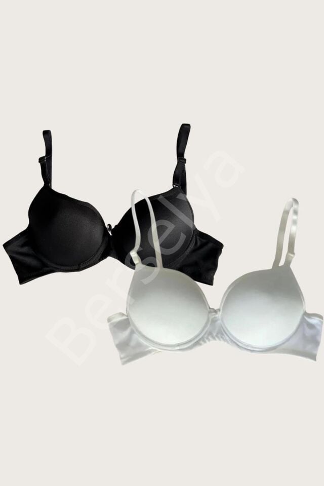 Beyaz-siyah 2'li Mikro Kumaş İçi Boş Balenli Günlük Desteksiz Sütyen