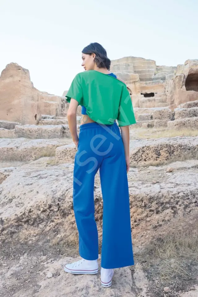 Kısa Kollu ''never Give Up'' 3'lü Crop Eşofman Takımı