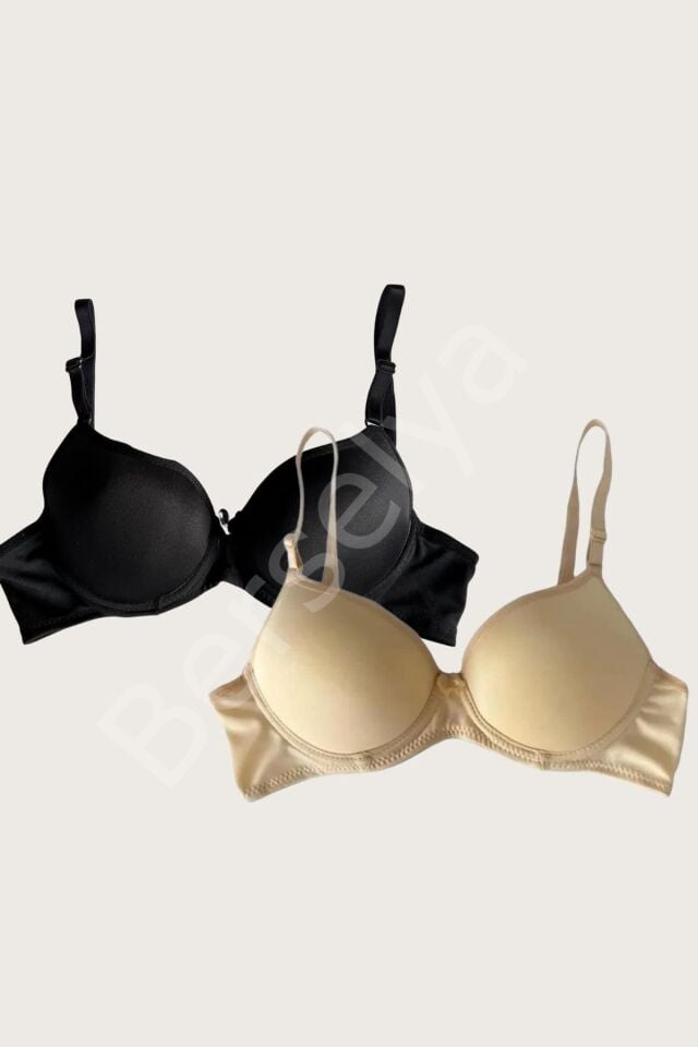 Siyah-ten 2'li Mikro Kumaş Push Up Dolgulu Balenli Günlük Destekli Sütyen