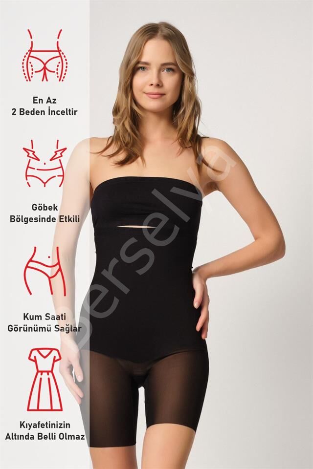 Siyah Emay 2929 Double Tül Paçalı Lazer Korse