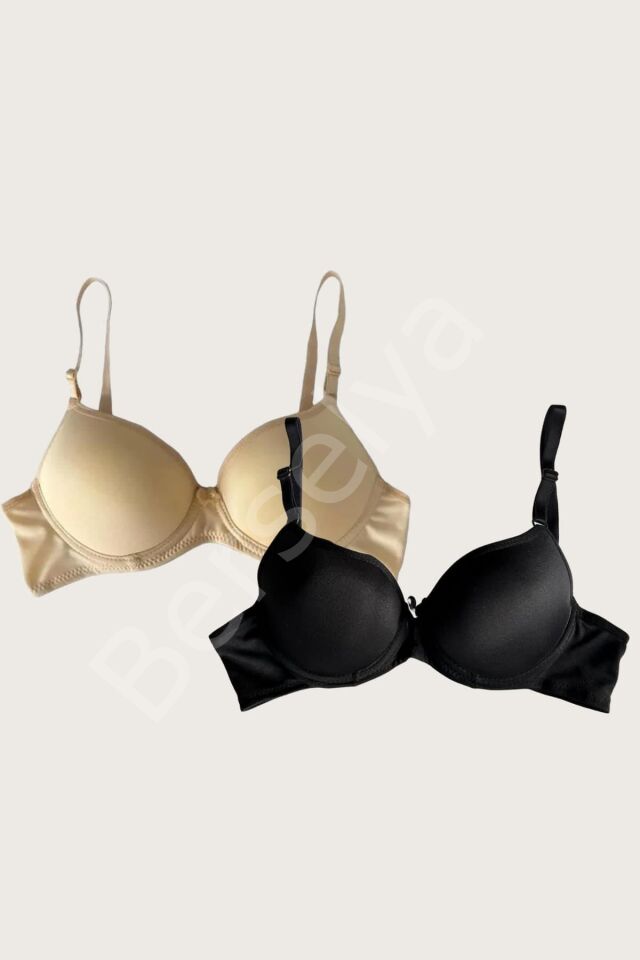 Ten-siyah 2'li Mikro Kumaş İçi Boş Balenli Günlük Desteksiz Sütyen