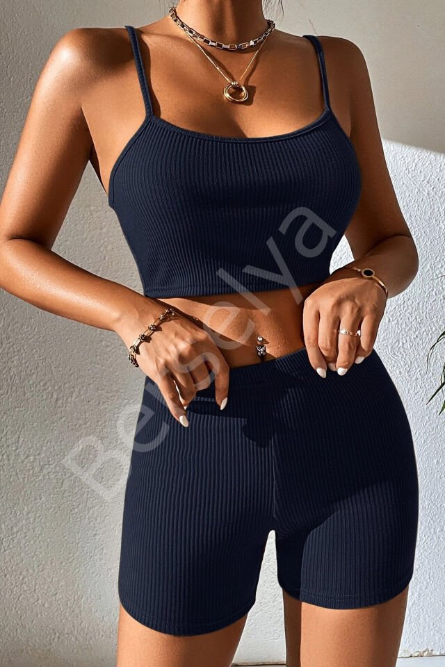 Kadın Lacivert Şortlu Kaşkorse Gecelik Takım