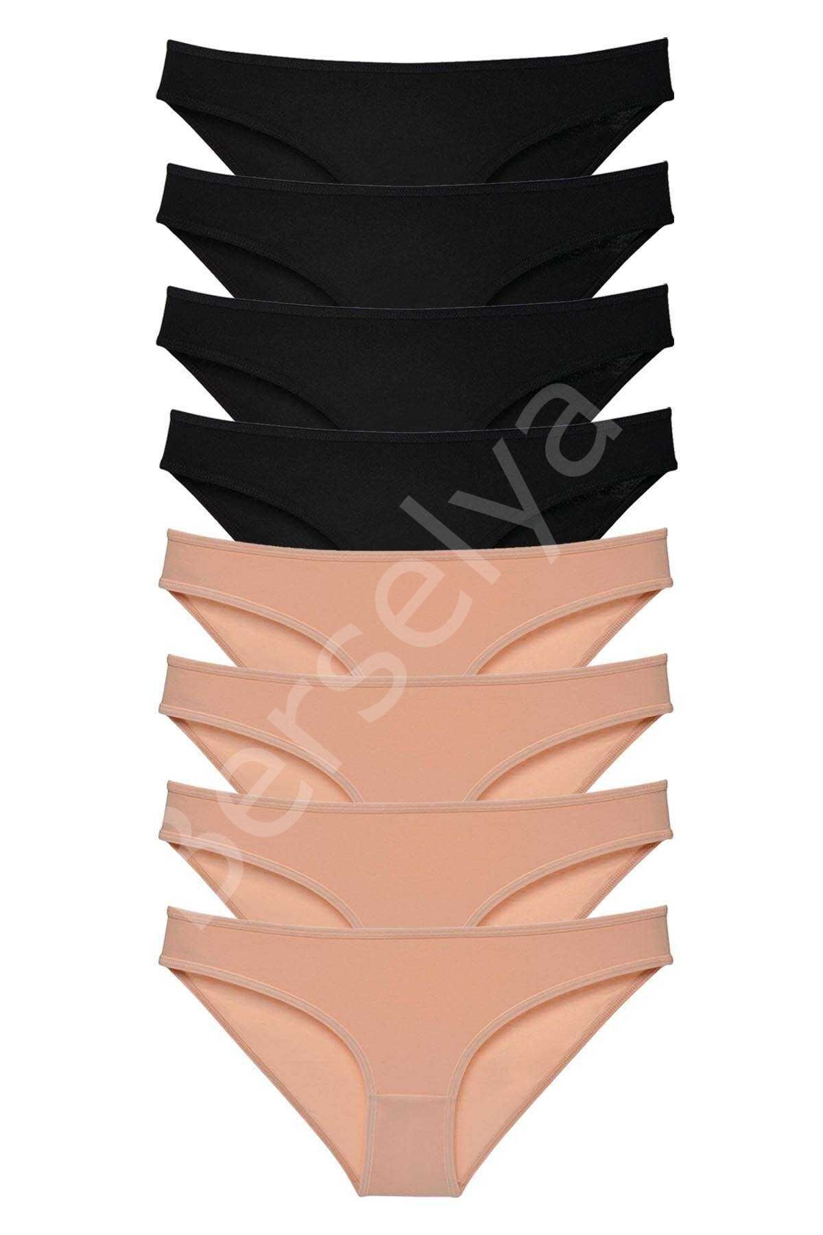 8 Adet Süper Eko Set Likralı Kadın Slip Külot Siyah Ten