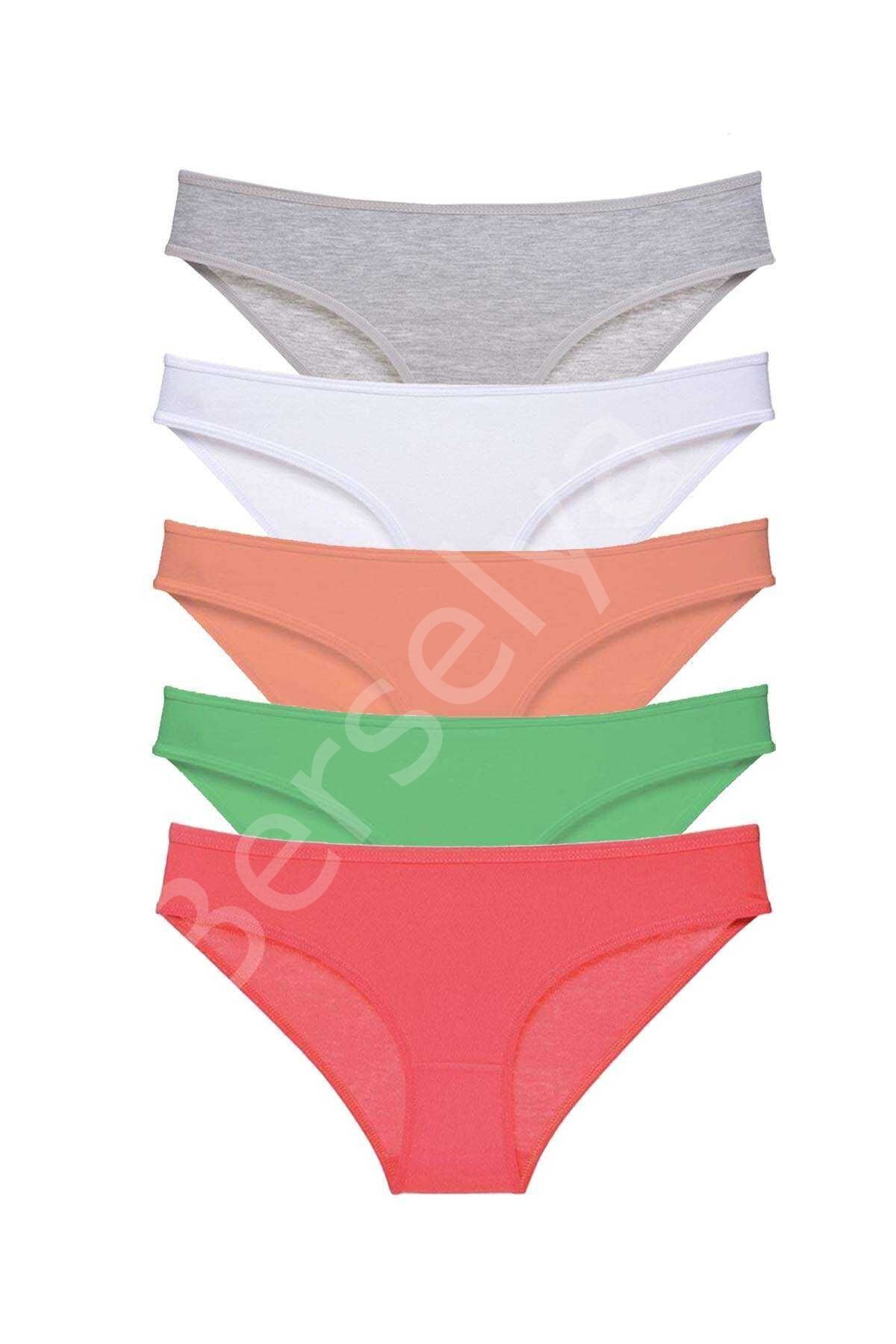 5 adet Süper Eko Set Likralı Kadın Slip Külot Gri Beyaz Pudra Yeşil Fuşya XL