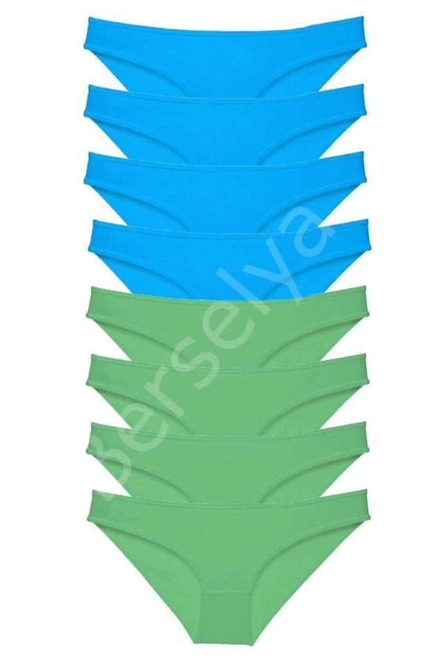 8 adet Süper Eko Set Likralı Kadın Slip Külot Yeşil ve Mavi