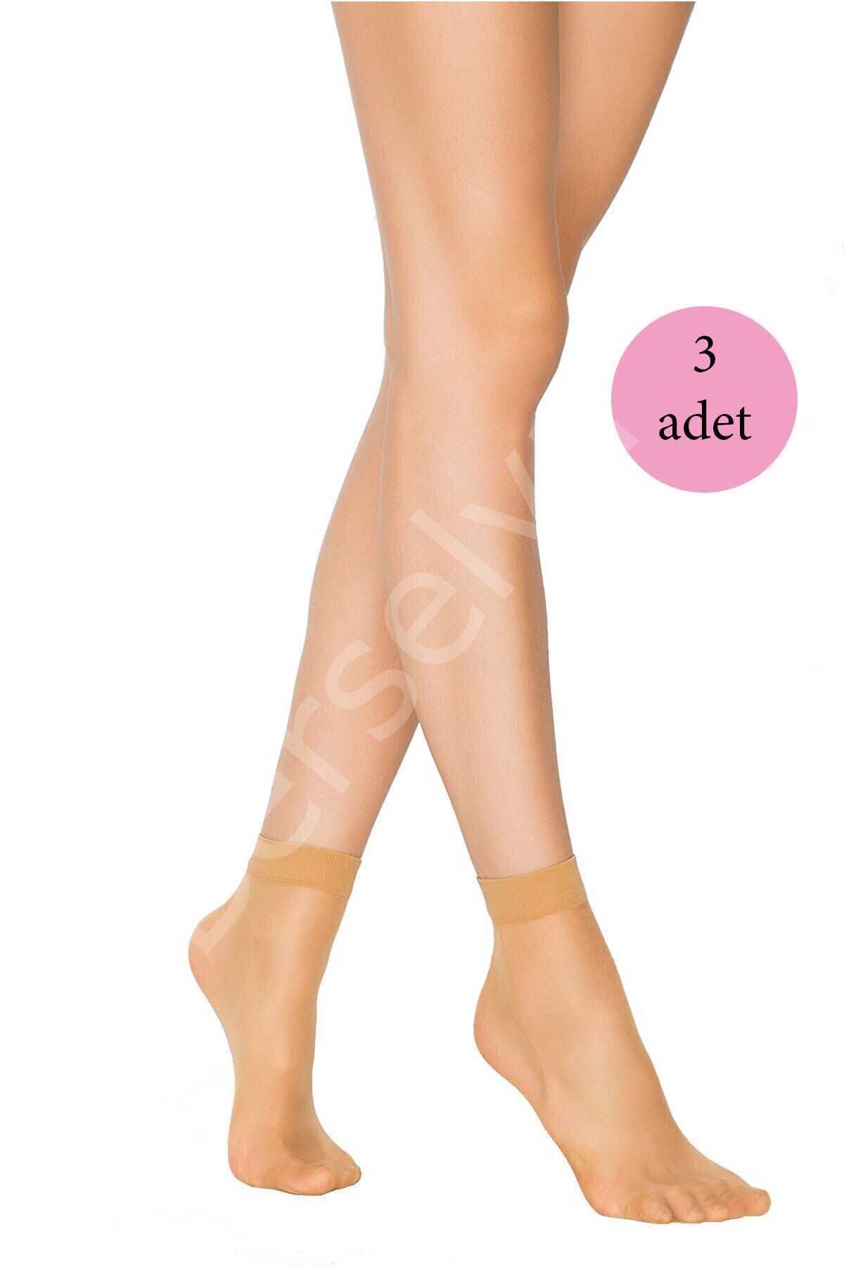 3 Adet Fit 15 Soket Ince Parlak Kısa Çorap Ten Standart
