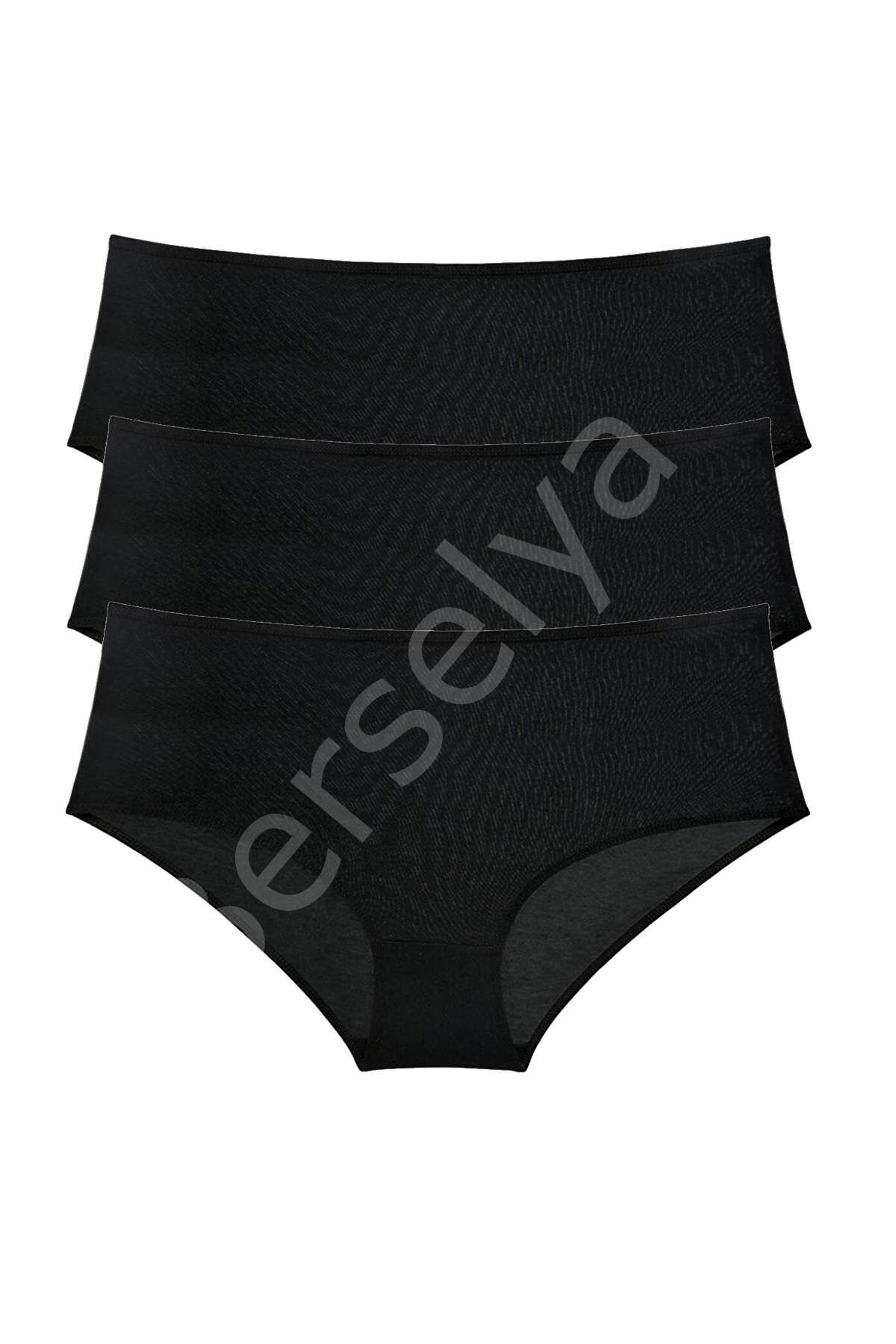 3 Adet Kadın Yüksek Bel Bato Külot Siyah