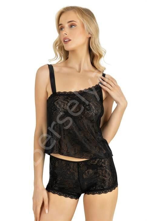 Siyah Saten Şort Takımı 9220