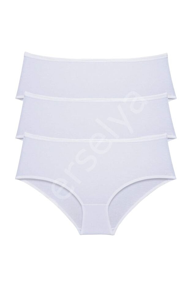 3 Adet Kadın Yüksek Bel Bato Külot Beyaz