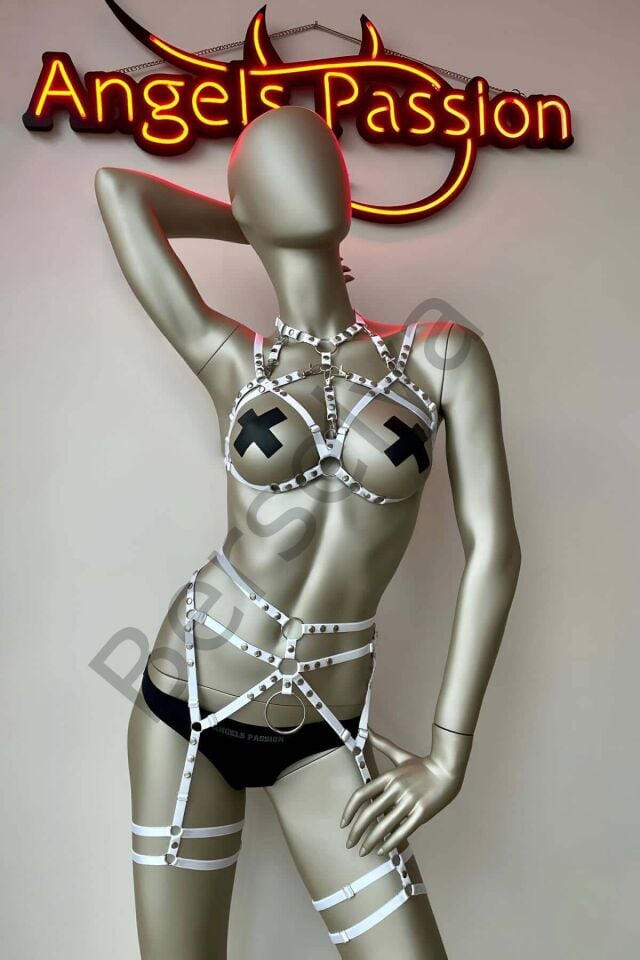 Beyaz Elastik Fantazi Jartiyer Harness