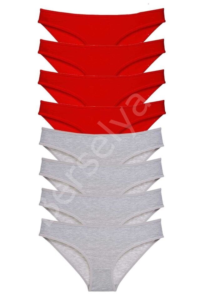 8 Adet Süper Eko Set Likralı Kadın Slip Külot Kırmızı Gri