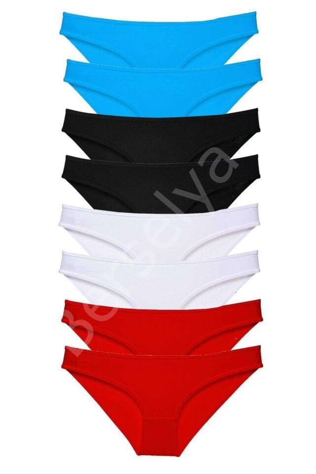 8 adet Süper Eko Set Likralı Kadın Slip Külot Siyah Kırmızı Beyaz Mavi