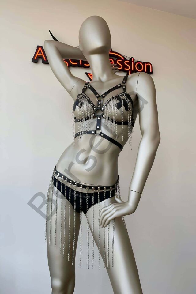 Fantazi Giyim Zincirli Etek Ve Büstiyer Takım - Brf496