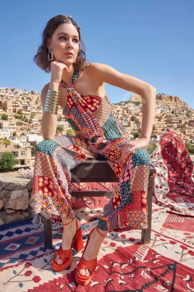 Etnik Desenli Saten Tulum