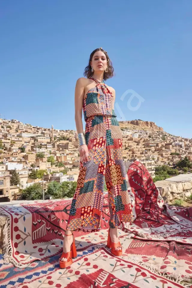 Etnik Desenli Saten Tulum