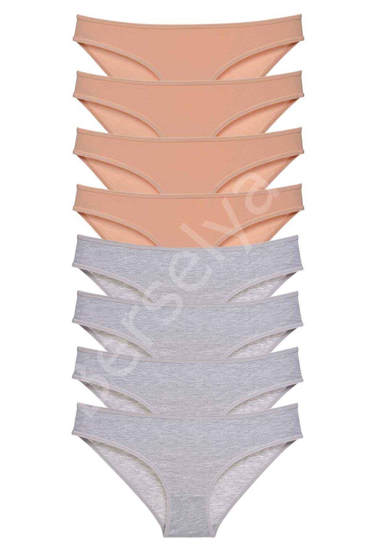 8 Adet Süper Eko Set Likralı Kadın Slip Külot Ten Gri
