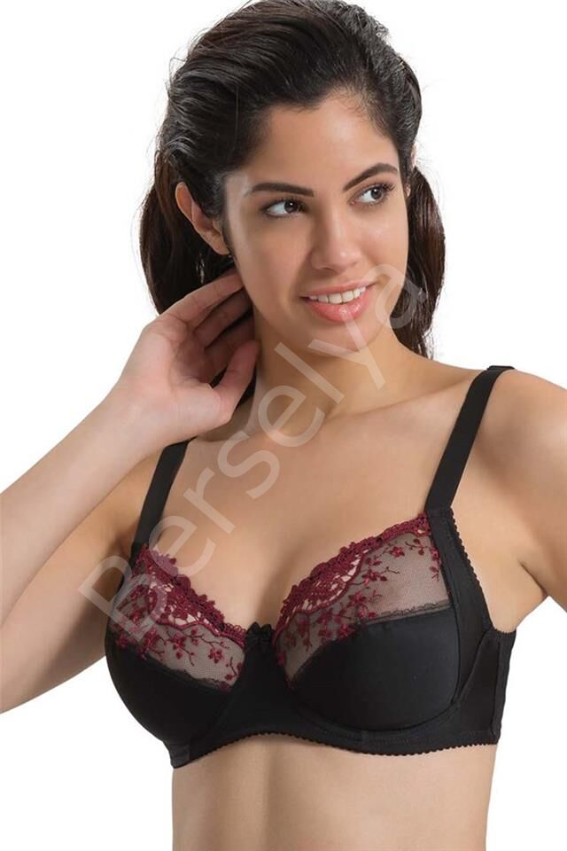 Bordo Siyah Emay 136 C Balenli Toparlayıcı Dantelli Sütyen