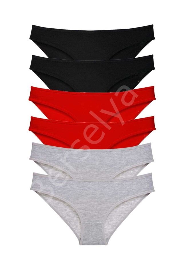 6 adet Süper Eko Set Likralı Kadın Slip Külot Siyah Kırmızı Gri M