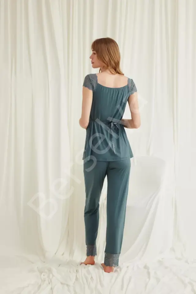 Dantelli Önü Düğmeli Hamile Lohusa 3'lü Viskon Pijama Takımı