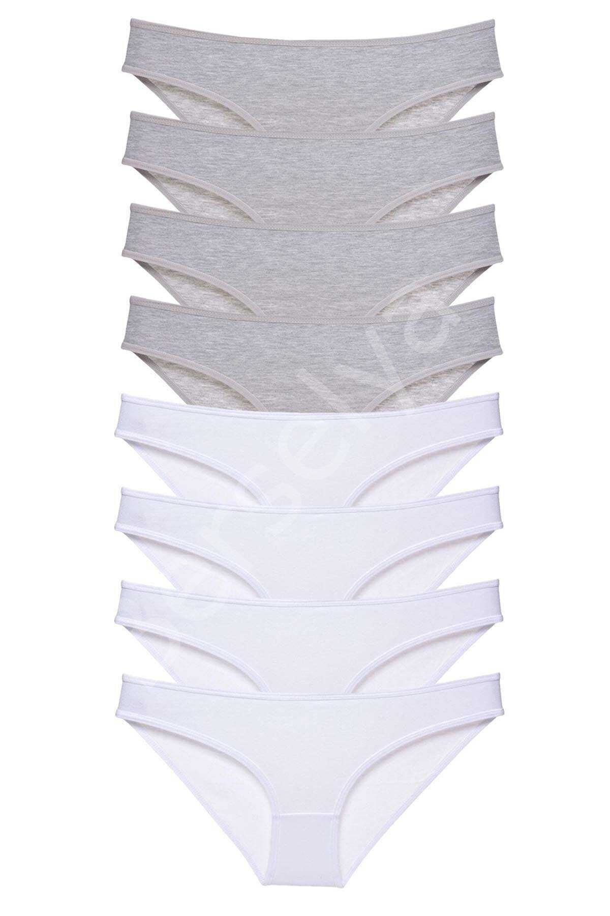 8 Adet Süper Eko Set Likralı Kadın Slip Külot Gri Beyaz