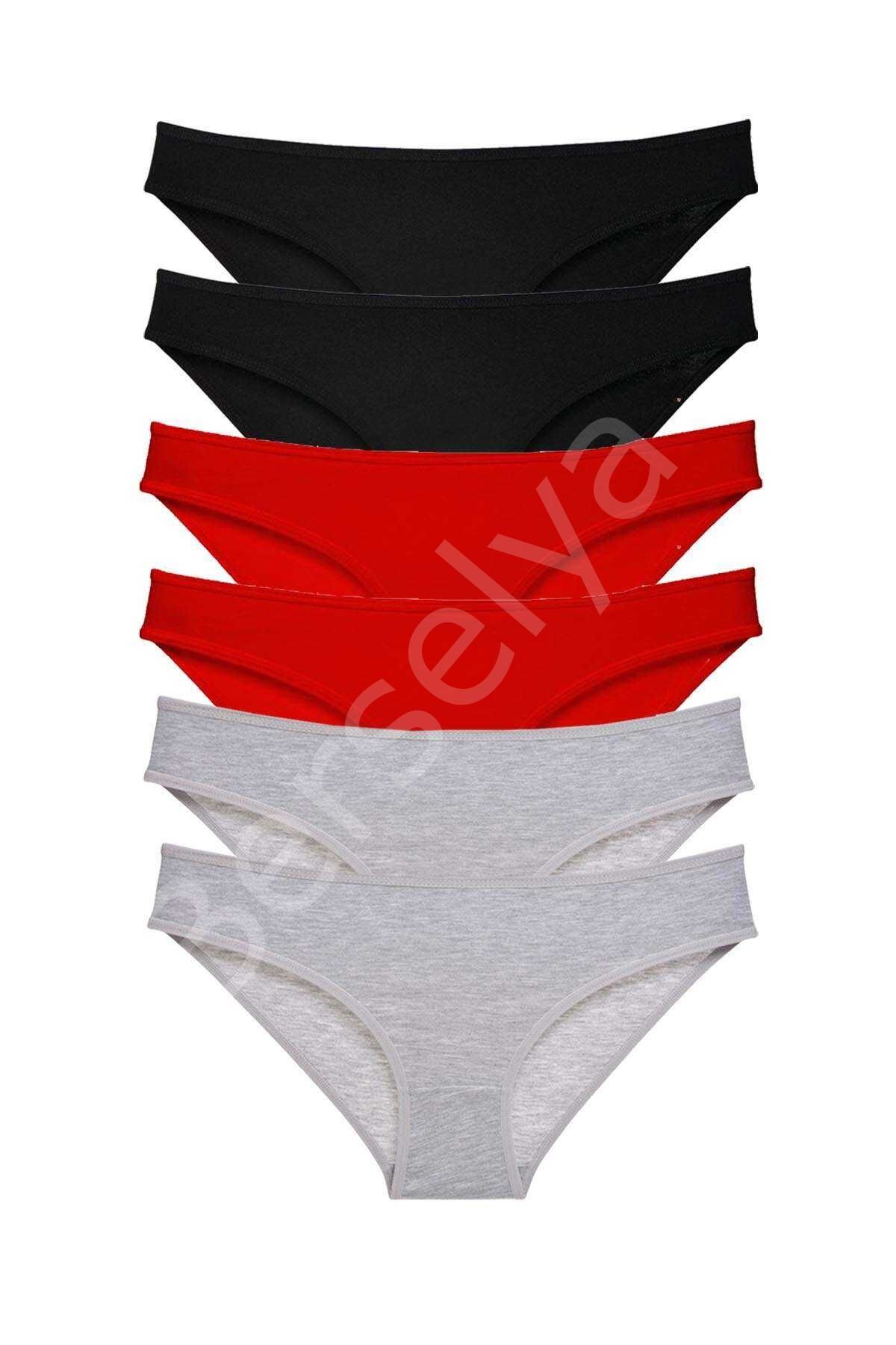 6 adet Süper Eko Set Likralı Kadın Slip Külot Siyah Kırmızı Gri L