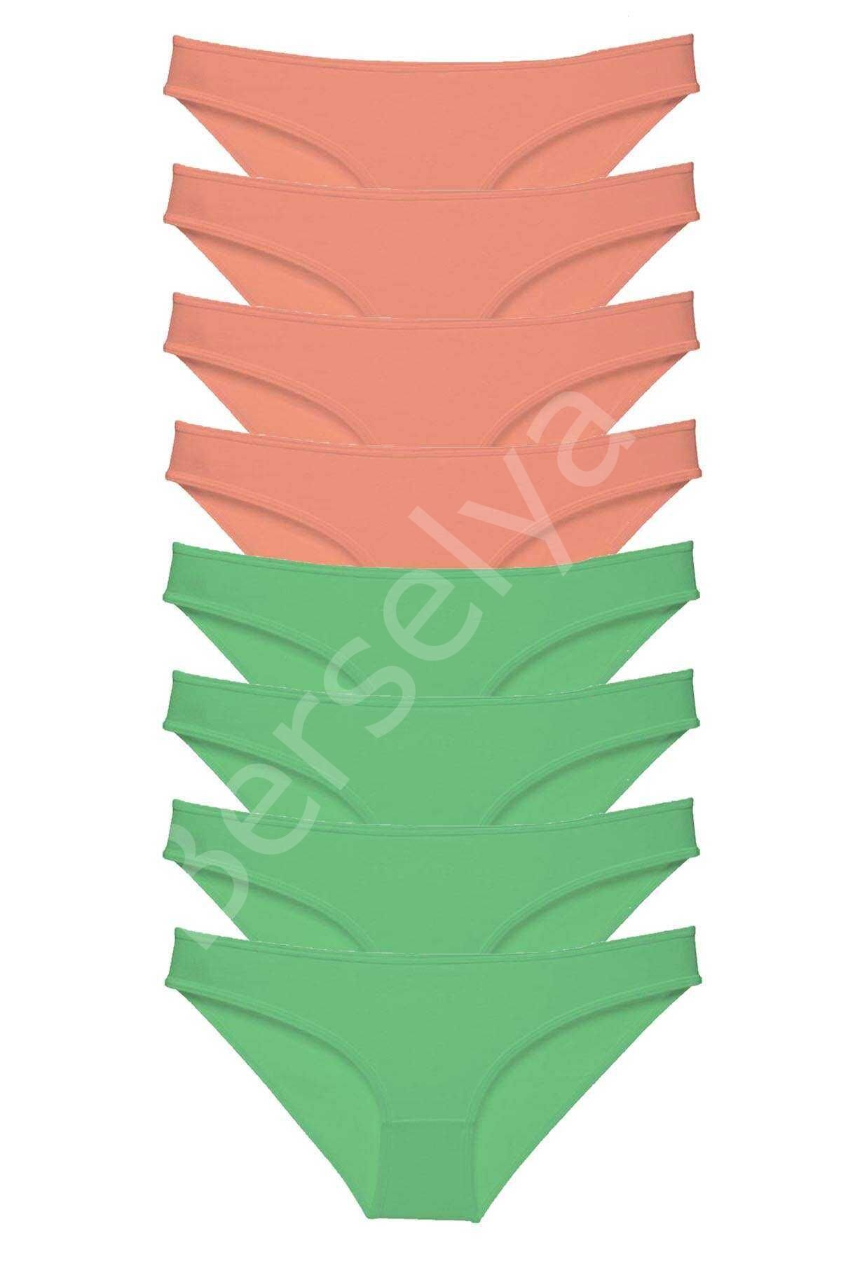 8 Adet Eko Set Likralı Kadın Slip Külot Pudra Yeşil