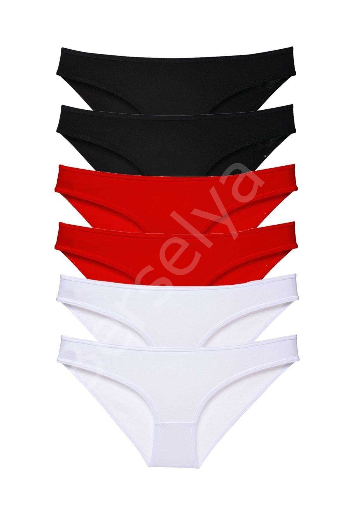6 adet Süper Eko Set Likralı Kadın Slip Külot Siyah Kırmızı Beyaz S