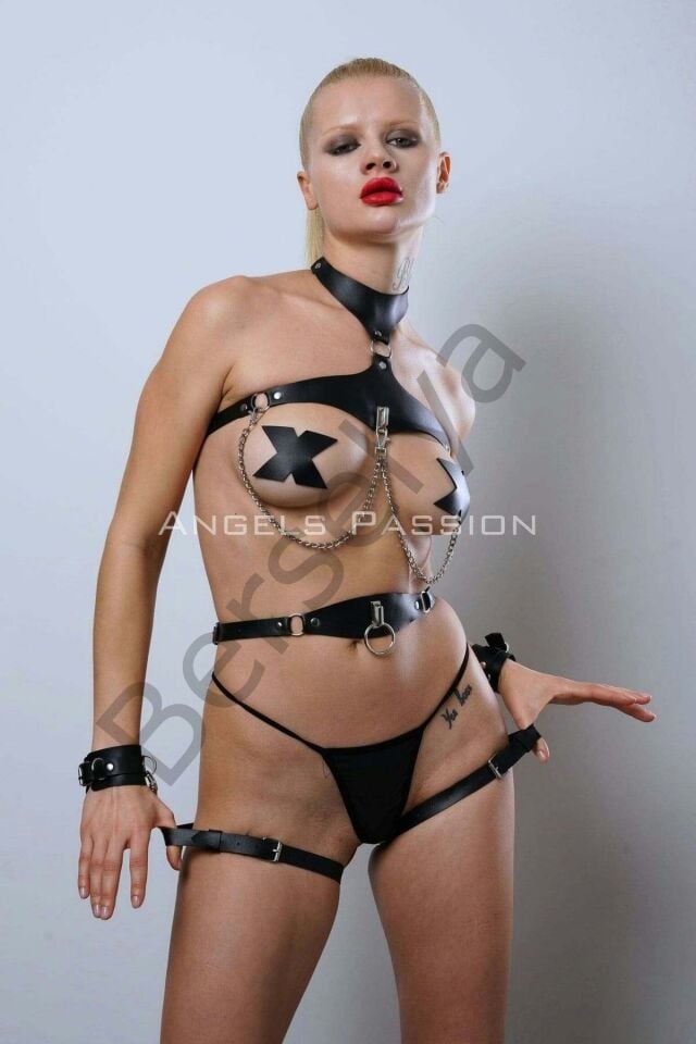 Deri Harness Takım, Deri Fantezi İç Giyim, Deri Clubwear, Dancewear - Brf1099