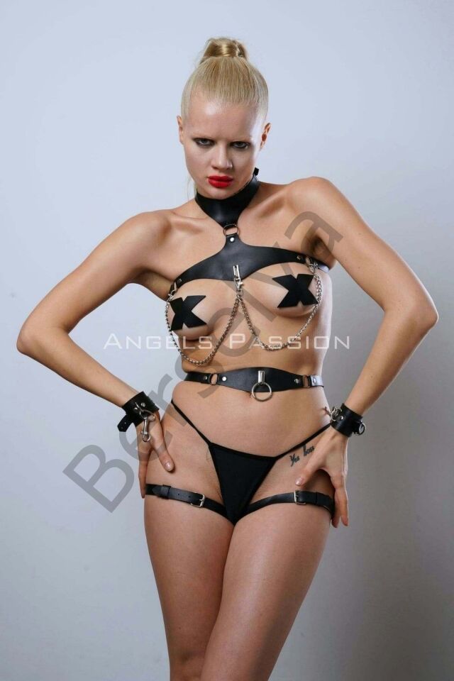 Deri Harness Takım, Deri Fantezi İç Giyim, Deri Clubwear, Dancewear - Brf1099