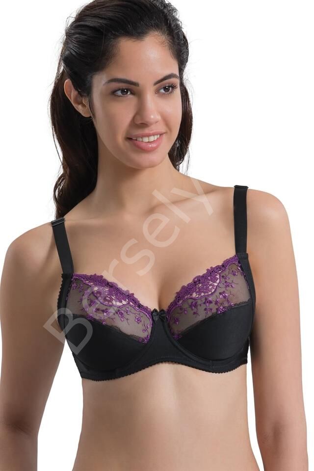 Mor Siyah Emay 136 B Balenli Toparlayıcı Dantelli Sütyen