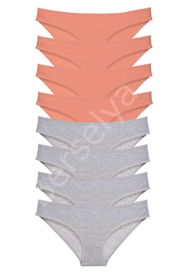 8 Adet Süper Eko Set Likralı Kadın Slip Külot Pudra Gri