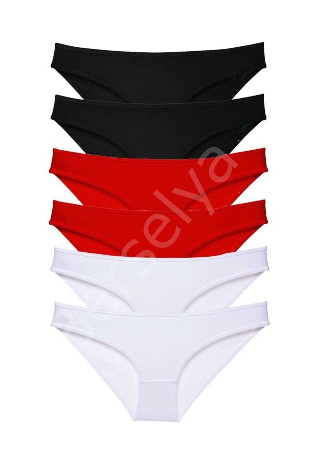 6 adet Süper Eko Set Likralı Kadın Slip Külot Siyah Kırmızı Beyaz L