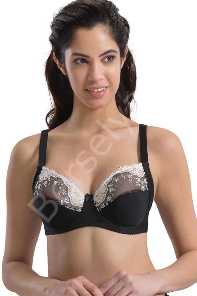 Siyah Beyaz Emay 136 B Balenli Toparlayıcı Dantelli Sütyen