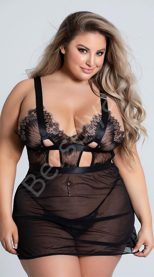 Özel Tasarım Büyük Beden Göğüs Altı Şeritli Askılı Fantezi Gecelik