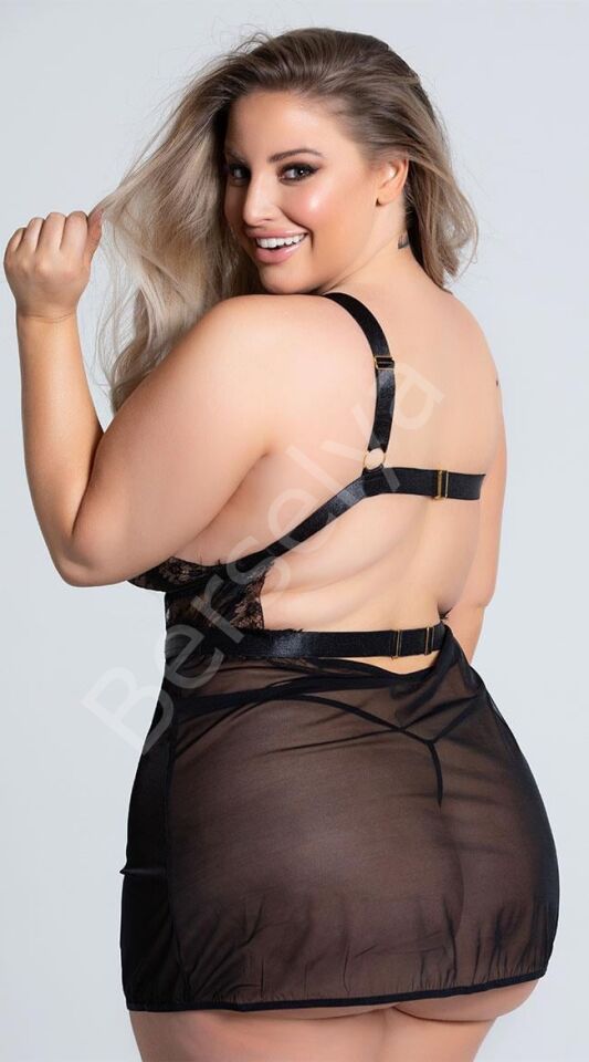 Özel Tasarım Büyük Beden Göğüs Altı Şeritli Askılı Fantezi Gecelik