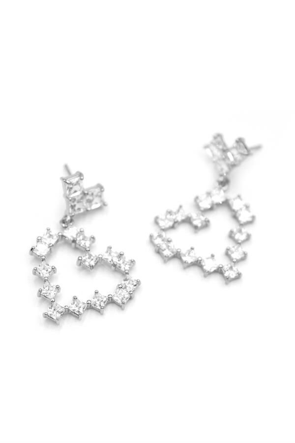 Taşlı Kalp Küpe - Gümüş