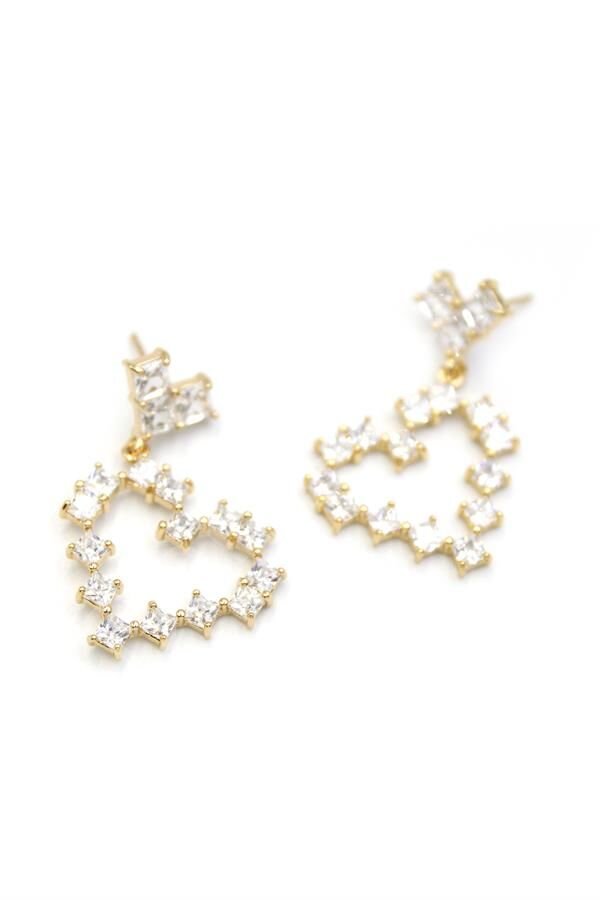 Taşlı Kalp Küpe - Altın