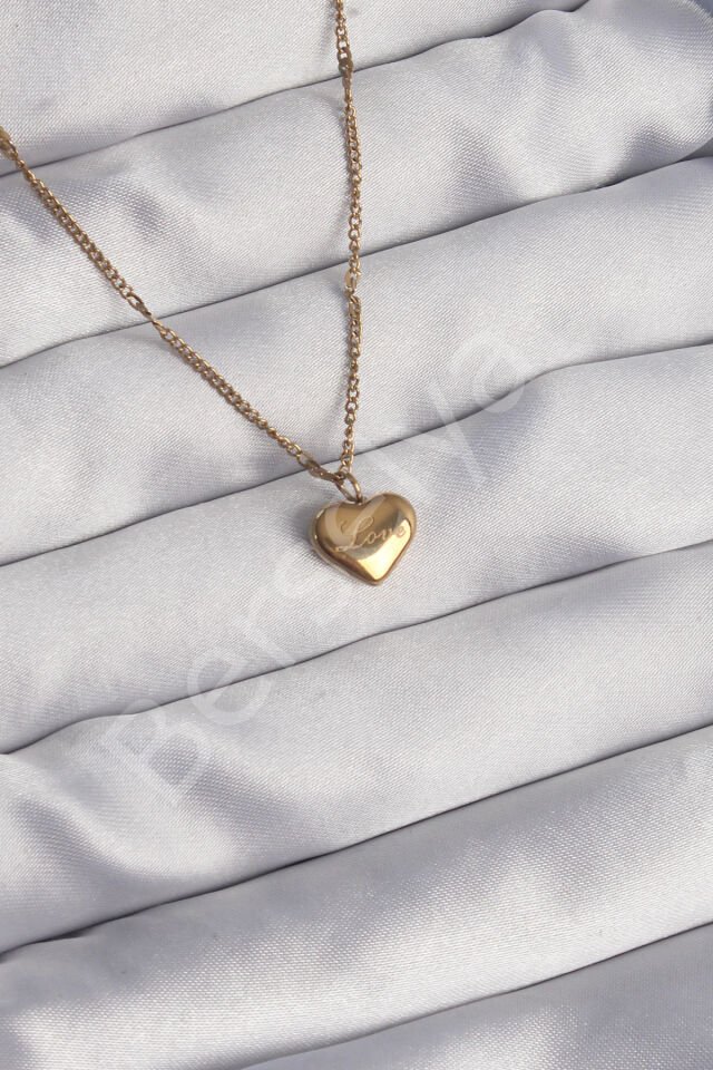 316L Çelik Gold Renk Kalp Model Love Kolye