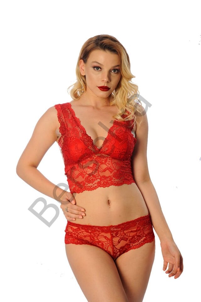 Kırmızı Bralet Dantelli Sütyen Takım 2' Li - 6255