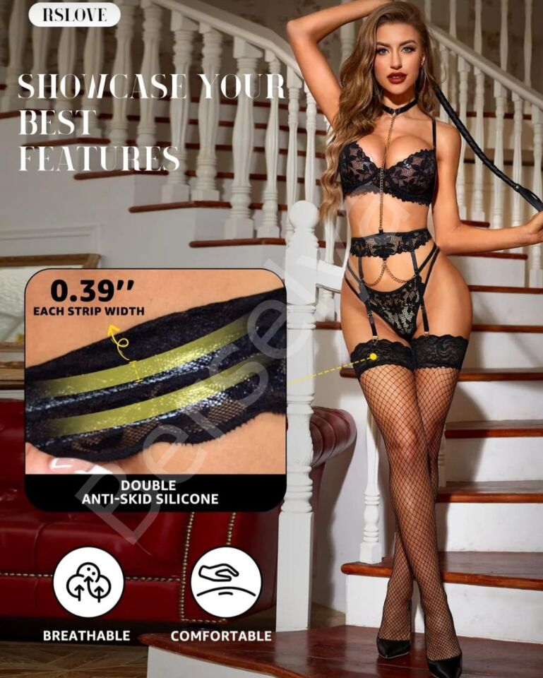 Kadın Siyah File Silikonlu Jartiyer Çorabı