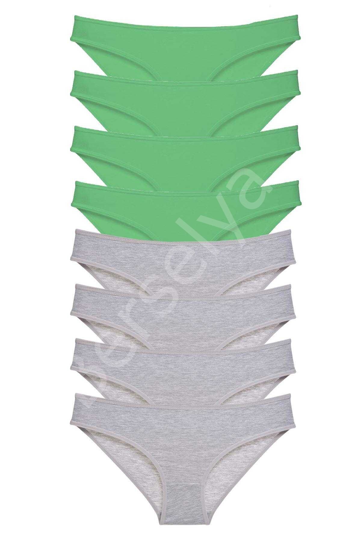 8 Adet Süper Eko Set Likralı Kadın Slip Külot Yeşil Gri