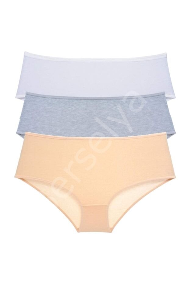 3 Adet Kadın Yüksek Bel Bato Külot Beyaz Gri Ten