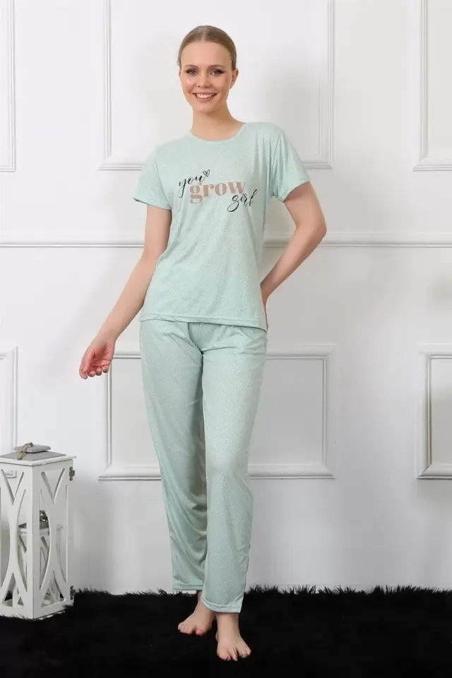 Kadın Kısa Kol Pijama Takım Su Yeşili