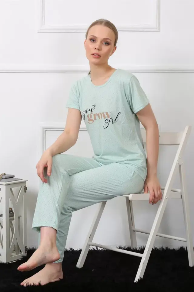 Kadın Kısa Kol Pijama Takım Su Yeşili