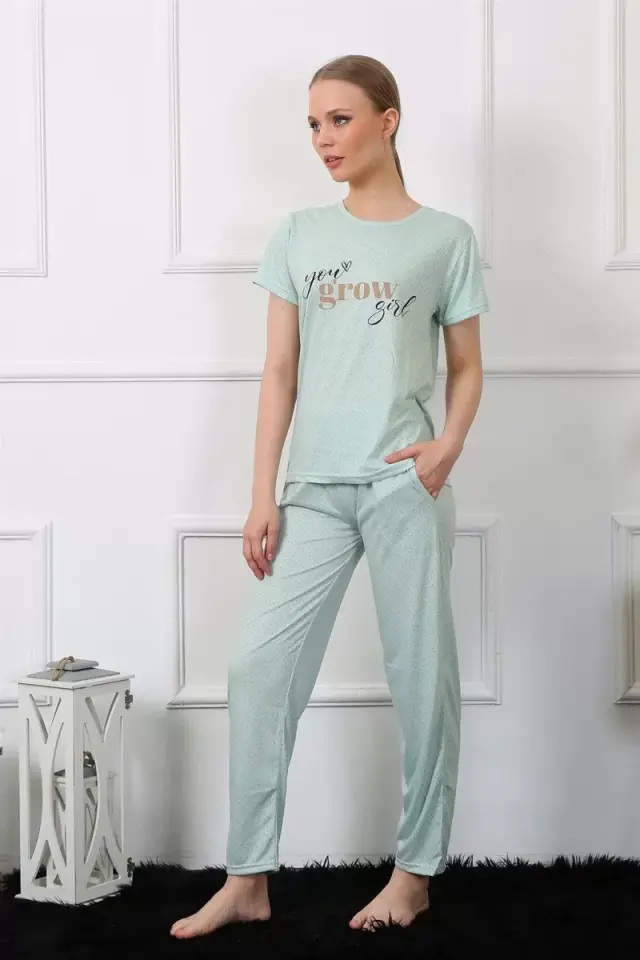 Kadın Kısa Kol Pijama Takım Su Yeşili